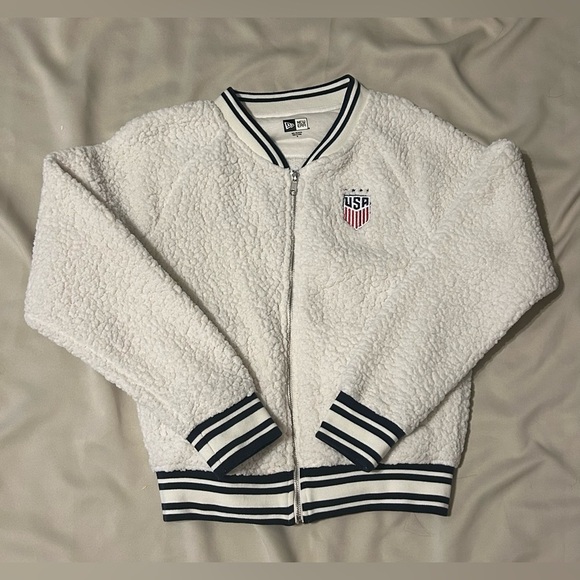 Women's 5th & Ocean by New Era White USWNT Sherpa Full-Zip Jacket - M - Picture 2 of 6